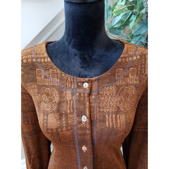 Coldwater Creek Jacket Womens 12 Brown Jacquard Stretch Long Sleeve Button Front - Picture 13 of 13